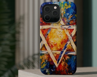Star of David Oil painting Palette knife impasto MagSafe Tough Cases, compatibility with Apple MagSafe accessories, Apple phone cases