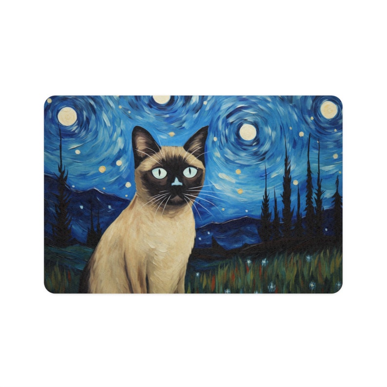Pet Mat - Siamese Cat Starry Night Cat Feeding Mat Non-Slip Rubber 12x18 inches Printed in the USA Placemat image 2