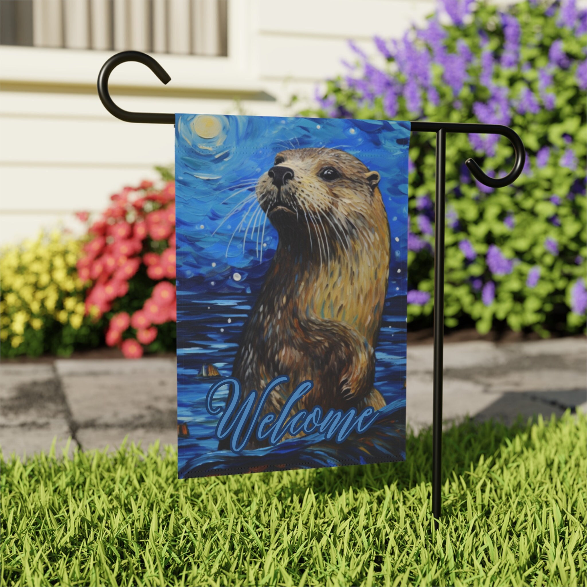 River Otter Starry Night, Garden & House Banner, Pole not included, Garden Banner image for garden