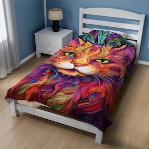 Psychedelic cat Velveteen Plush Blanket