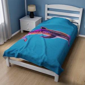 Neon Dolphin Velveteen Plush Blanket