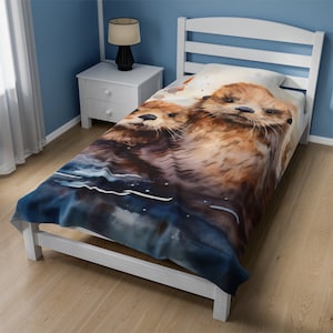 Sea Otters Velveteen Plush Blanket