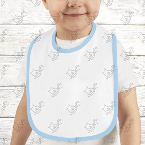 Baby Contrast Trim Jersey Bib Rabbit Skins 1004 Lifestyle, Mockup, Blue, Pink, Black, Grey Bibs