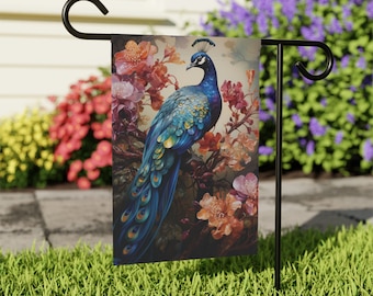 Pfau in Stained Glass Garden & House Banner, Stange nicht enthalten, Gartenbannerbild für Garten