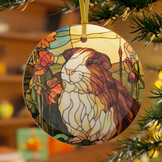 Guinea Pig Tiffany Style Stained Glass Printed Beveled Round Glass  Christmas Ornament