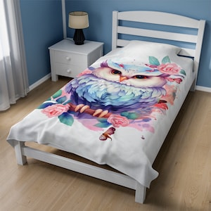 Cute Owl in Watercolor Velveteen Plush Blanket