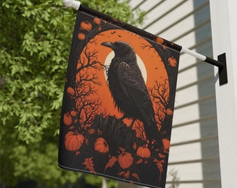 Raven with Pumpkins Halloween Large banner  image for garden, Garden & House Banner, Pole not included