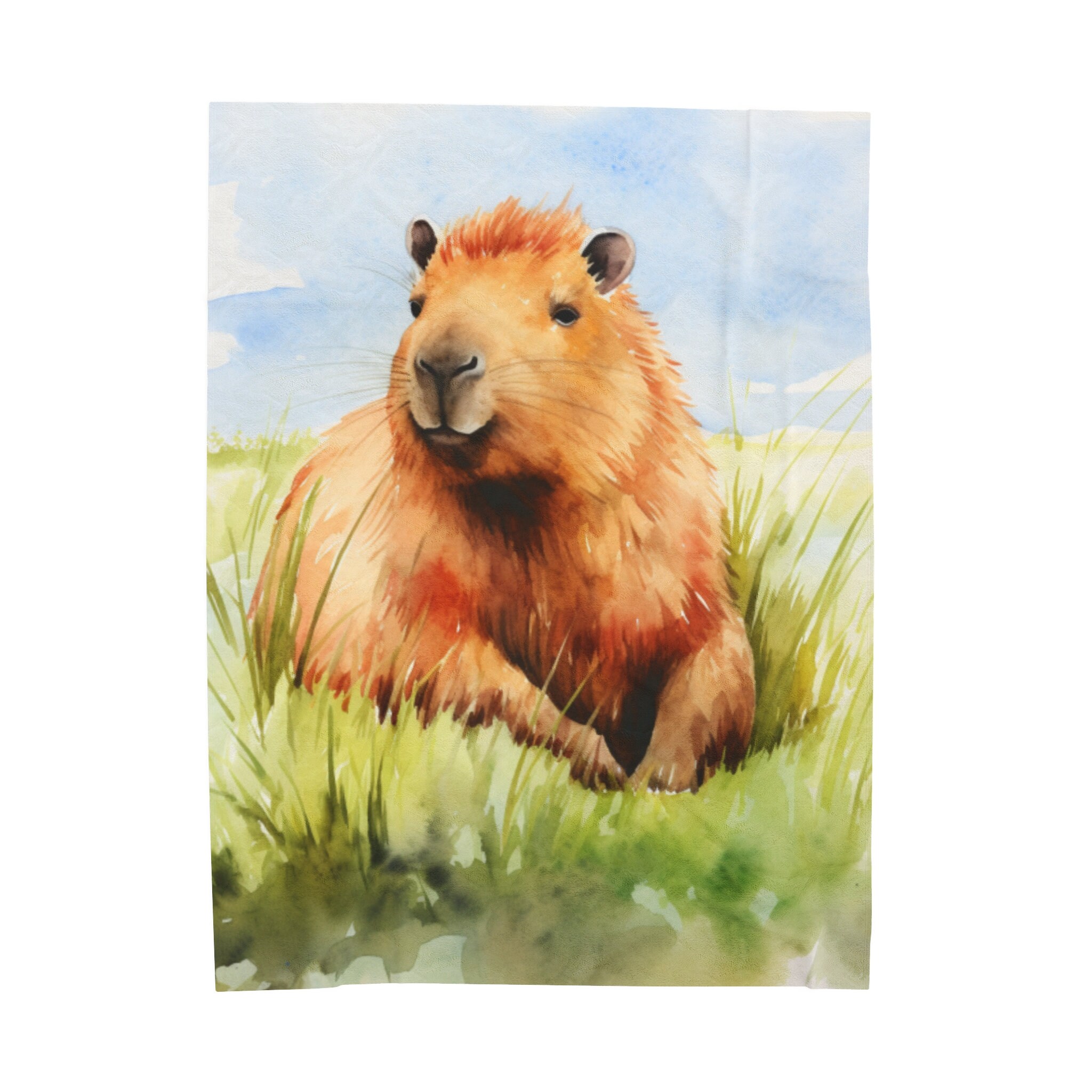 Capybara Watercolor Style, Capybaras Lover Gift Fleece Blanket
