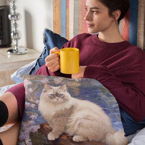 Chat Ragdoll dans la peinture de style impressionniste Oreiller carré en polyester filé