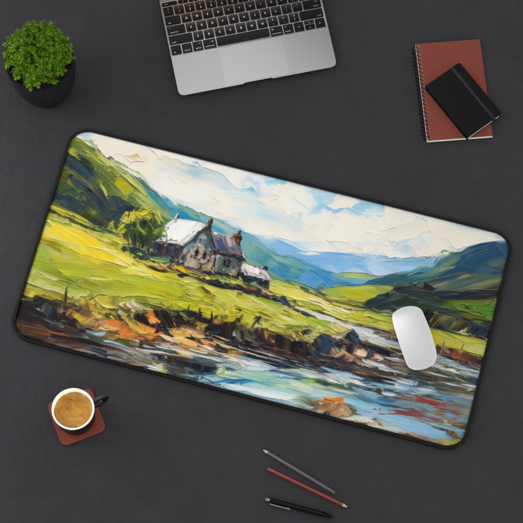 Welsh Mat Welsh Countryside Oil Painting Palette Knife Impasto Style Desk Mat ...