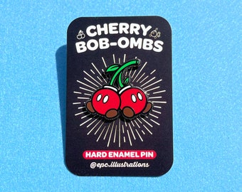 Épingle en émail dur Cherry Bob-Ombs // Épingle inspirée de Mario, Nintendo, rétro, fruit, amusement, jeu vidéo, arcade, épingle de jeu, marchandise Mario