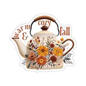 Kiss-Cut Sticker of a floral cottage core teapot, available in various sizes