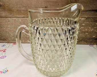 Vintage Indiana Glass | Diamond Point Pressed Glass Pitcher | 1960's