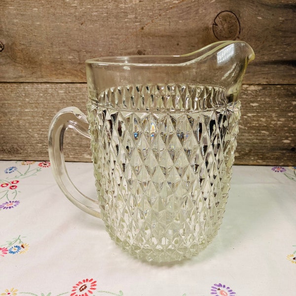 Vintage Indiana Glass | Diamond Point Pressed Glass Pitcher | 1960's