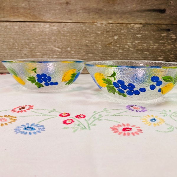 Vintage Arcoroc France | Set of 2 Handpainted Lemon Grape Bowls | 1960's