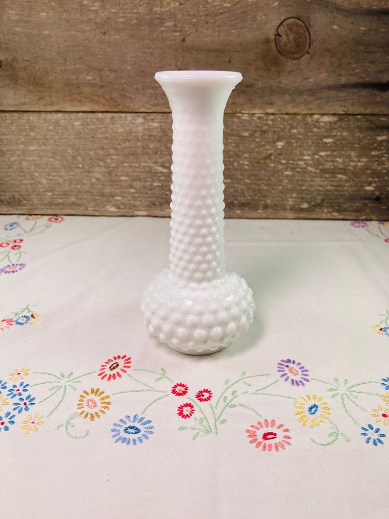 Vintage EO Brody White Milk Glass Hobnail Bud Vase 1960's Etsy