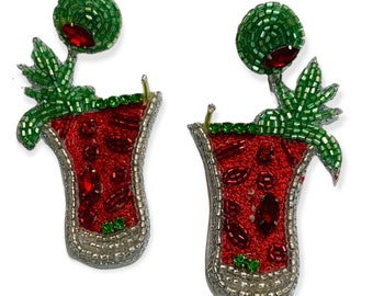 Bloody Mary Beaded Earrings / Morning Cocktails / Statement Jewelry / Olives / Tomatoes / Celery / Groceries