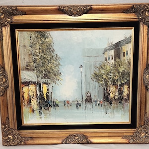 Morgan signed French Oil Painting French, Street Scene done with Palette Knife .. VERY NICE!