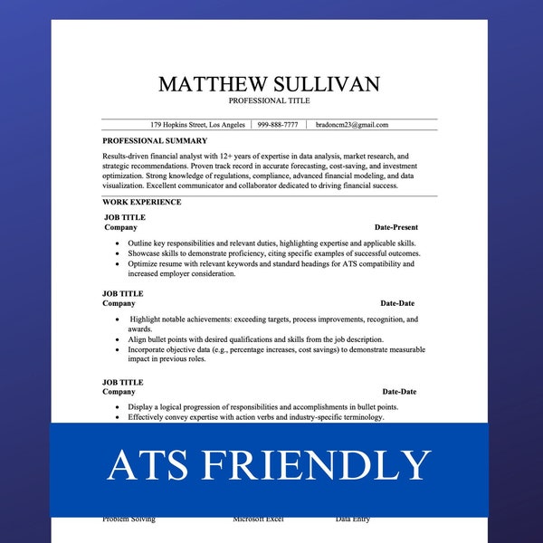 ATS Friendly Microsoft Word Instant Download Resume Template  Editable Easy Use Cover Letter Resume Blueprint Minimalist Modern CV Outline