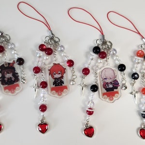 PYRO Genshin Inspired Character Charm, Cute Beaded Phone Strap, Anime, Gamer, Keychain, Gift, Kawaii, Personalized, Accessory, Impact