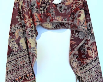 Pashmina 5-in-one Crop Top Reversible Poncho Shrug Shawl Cover-Up Scarf Red Floral Groovy Festival Wear Rave Costume Vampiro