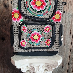 Backpack Pink Otomi Embroidered