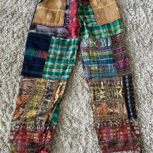 Guatemalan Patchwork Pantalones Tipicos Pants Joggers Mayan Handmade Weavery Embroidered Medium Multicolor