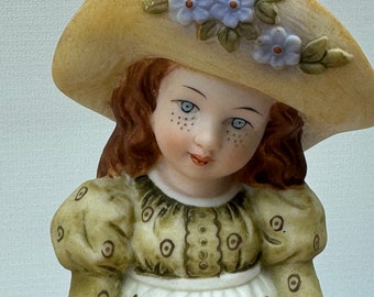 Holly Hobbie Creation Figurine Bisque Porcelain Vintage Japan Knick Knack Collectible Girl Flower Kittens Cat Hat