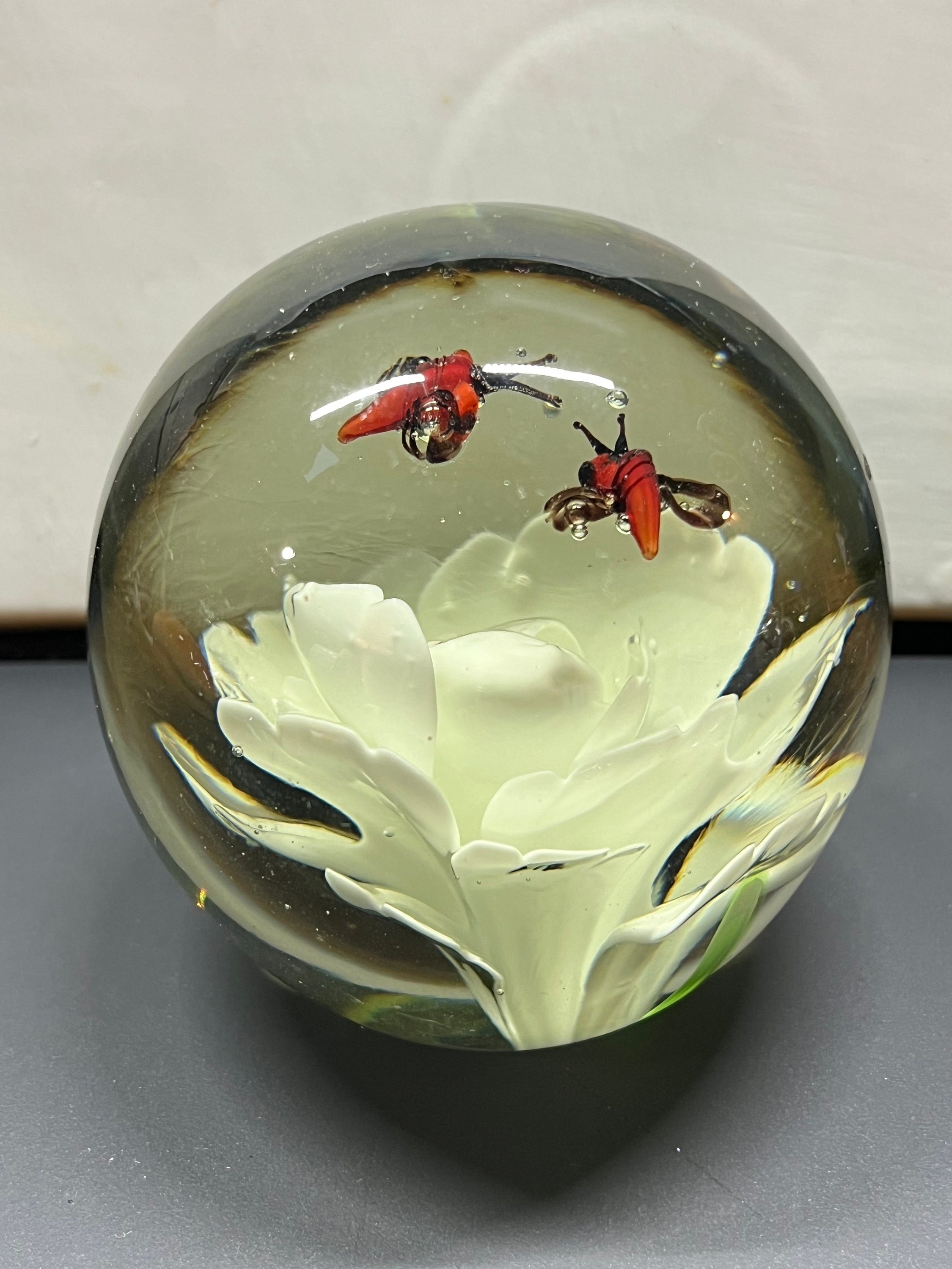 Paperweight Murano Glass Insect and Flower Paper Weight Bugs Flower ...