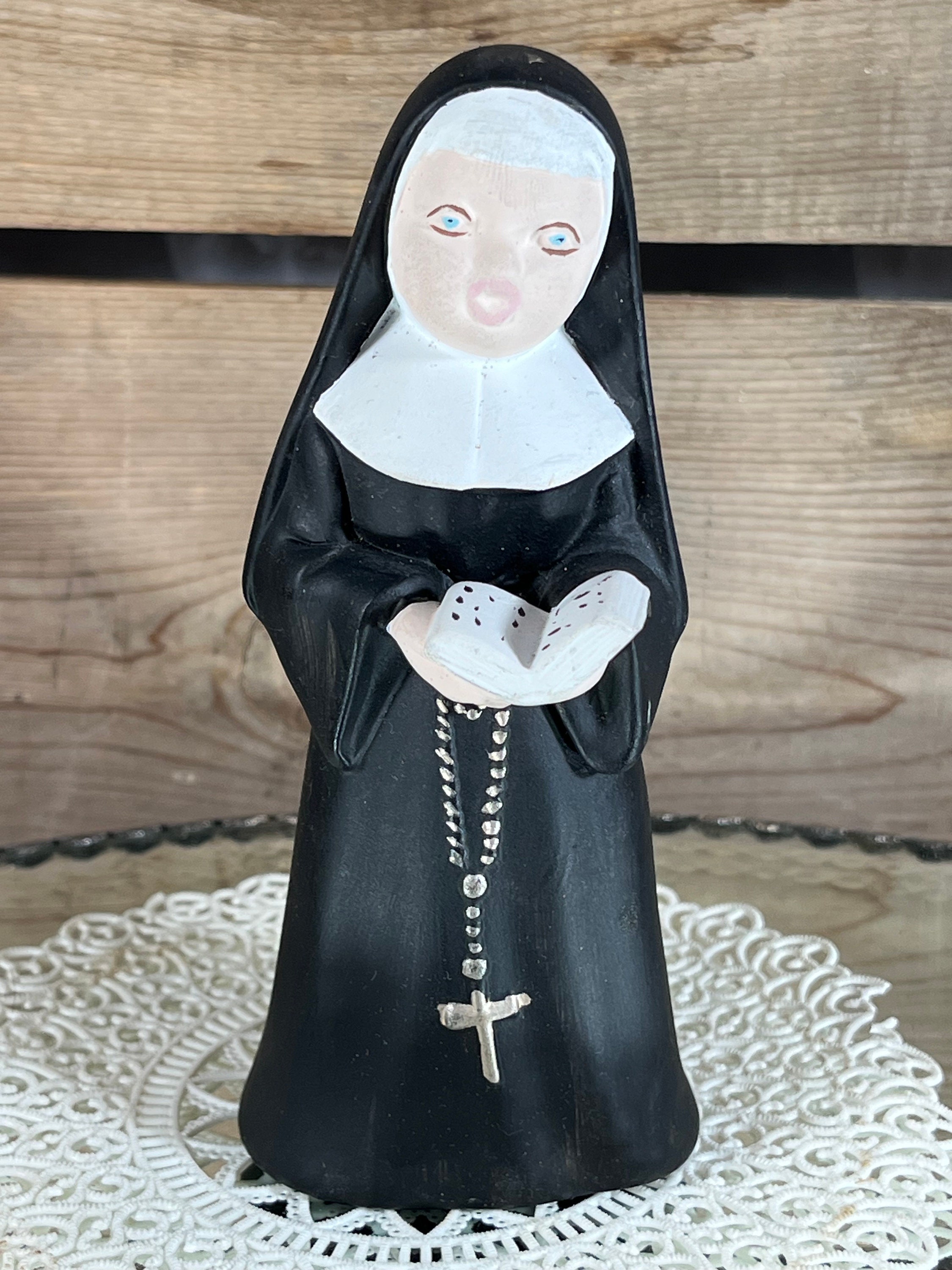 Nun Habit Hymn Book Rosary Holland Mold figurine Vintage sculpture statue Hand Painted Studio Pottery
