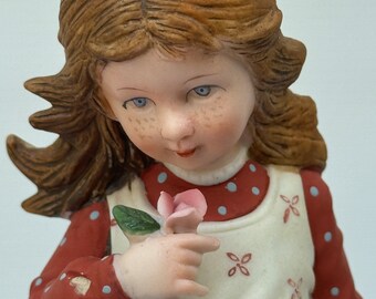 Holly Hobbie Creation Figurine Bisque Porcelain Vintage Japan Knick Knack Collectible Girl Flower Posies