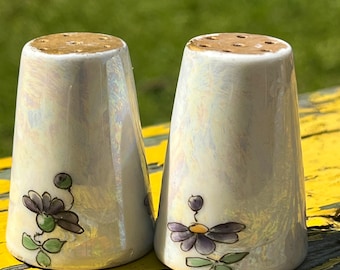 Salt and Pepper Set, Lustreware Mini Flower Handpainted, Vintage, Collectible, Tableware,