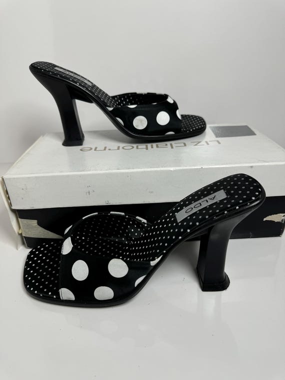 Black White Polka Dot Fabric Liz Claiborne Aldo 4 Heel Ladies Shoes Vintage Size 9 1 2 or 39 Slip on Heel Etsy Ireland