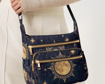 Bolso bandolera multibolsillos con diseño de galaxia, luna y estrellas, bonito regalo para mamá, abuela y esposa.