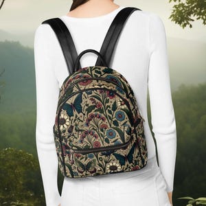 Butterfly floral Cottage core small back pack tablet bag diaper travel hiking bag Casual PU Leather Backpack