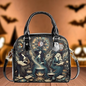 Shoulder Handbag vegan leather satchel messenger Halloween witches brewing a potions purse crossbody whimsical satchel tote fun cute
