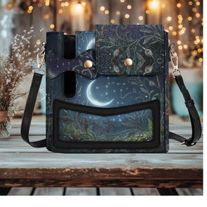 Galaxy Moon Crossbody bag "separate water bottle cup storage" portable bag Adjustable Strap Galaxy moon stars design PU Vegan leather tote