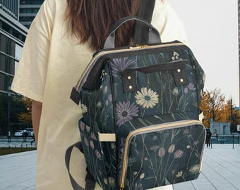 Zaino multifunzione con motivo floreale, borsa per tablet e computer, borsa per libri scolastici, borsa per pannolini