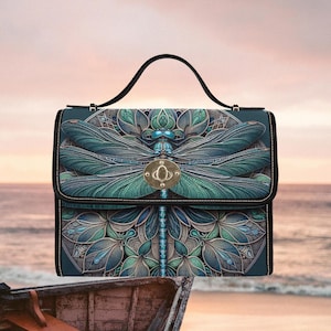 Satchel shoulder bag messenger purse crossbody dark floral cottagecore dragonfly wildflower black handbag removal strap Lock bag