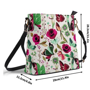 Women's PU Bucket Bag Shoulder Bag purse tote Beautiful cute spring summer Floral flower botanical cottagecore roses butterfly design zdjęcie 3