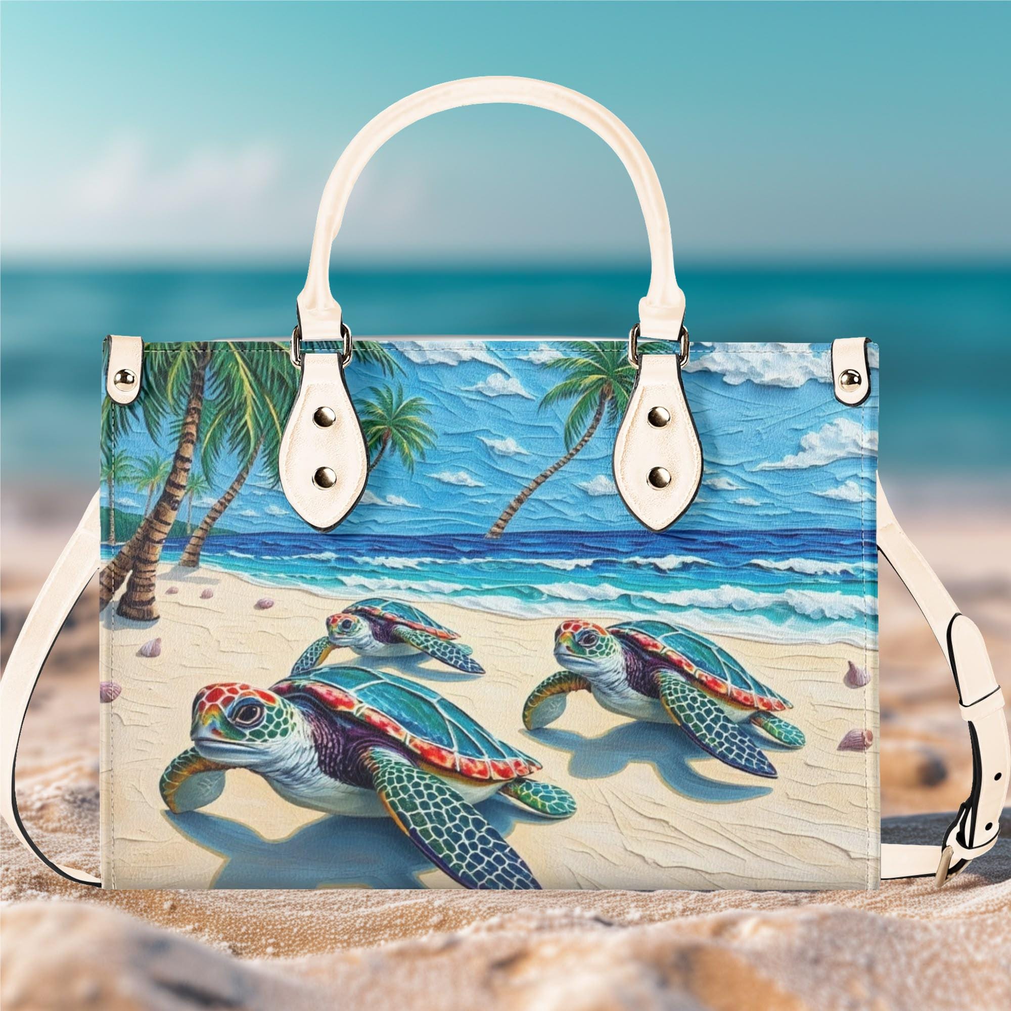 美品】Turtle leather タートルレザー/ボルドー系色/ハンドバッグ