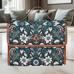 Satchel shoulder bag brown canvas messenger crossbody cottagecore purse wildflower floral flower  summer fall handbag purse removal strap