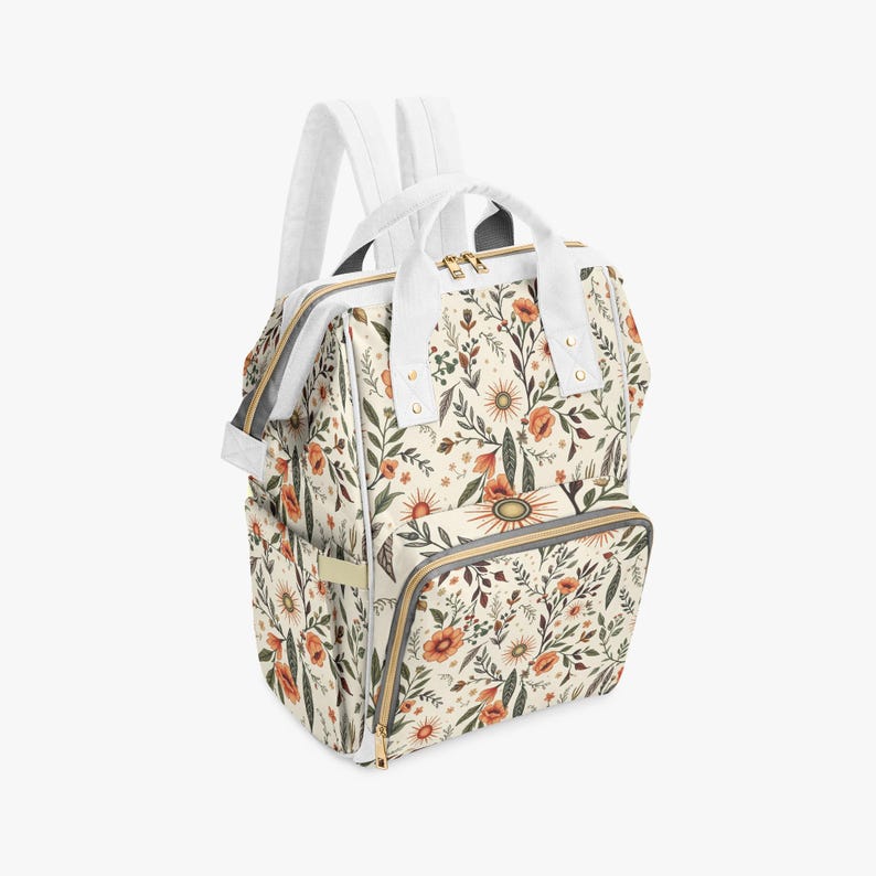 Floral cottage core Multi function Backpack tablet computer bag school book bag , Diaper bag image 9