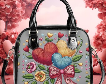 Valentines Day Hearts Floral PU Leather Tote Bag, AI Design