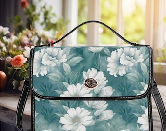 Blumen Umhängetasche botanische Crossbody-Tasche schöne Farben weiß grün blau Einzigartiges Design Canvas Geldbörse