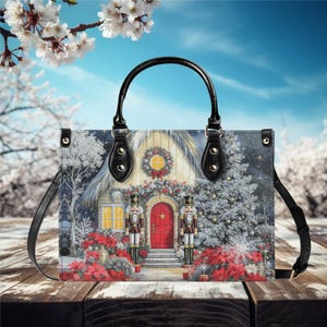 Sac fourre-tout en cuir végétalien poinsettia Casse-Noisette : design pour les fêtes de Noël