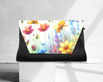 Clutch-Umschlag, Abendtasche, Geldbeutel für den Empfang, Abschlussball, Blumenmuster, botanisches, farbenfrohes Design, abstrakter Druck, Geschenk für Mutter und Frau