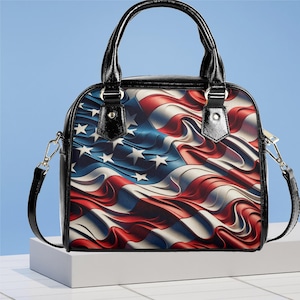 Shoulder Handbag  vegan leather Spring summer holidays American flag design or everyday bag purse black crossbody fun satchel tote
