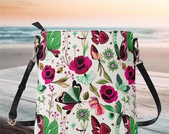 Women's PU Bucket Bag Shoulder Bag purse Beautiful cute spring summer Floral flower botanical cottagecore design gift for Mom wife friend