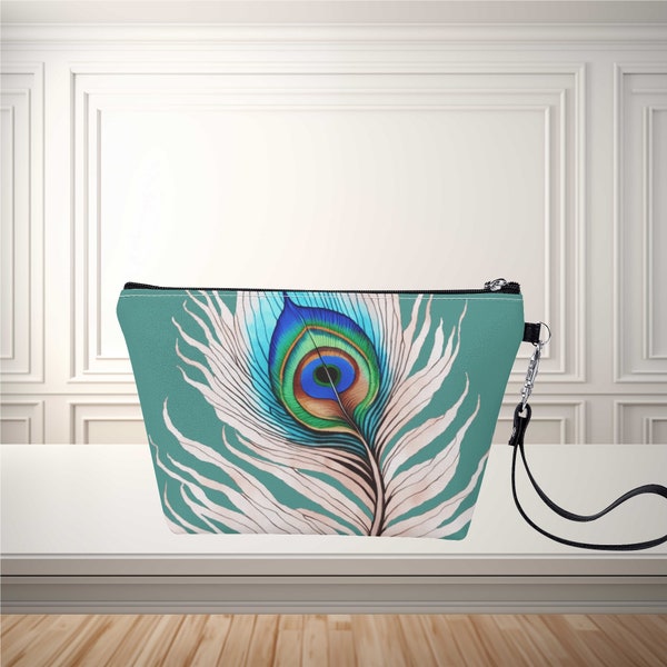 Zipper Make Up sling cosmetic blue feather turquoise Abstract design Bag  accessory pouch Bag modern stylish.